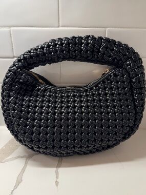 Sincerly Jules Black Woven Hobo Bag with Braided Handle